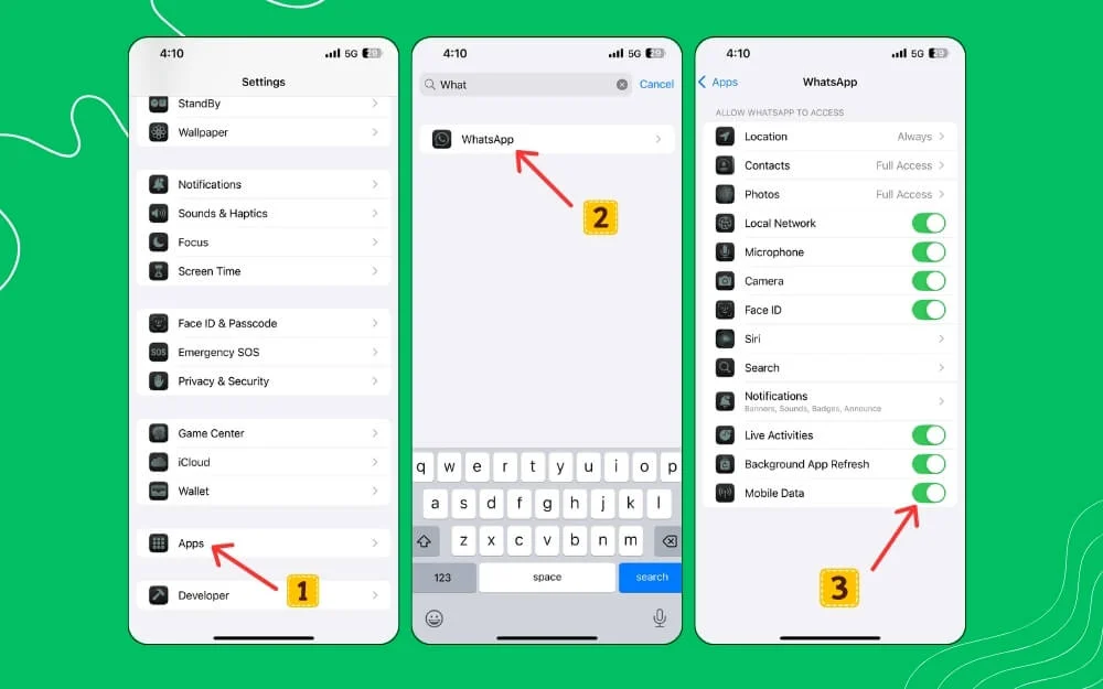 how to check whatsapp permissions on ios