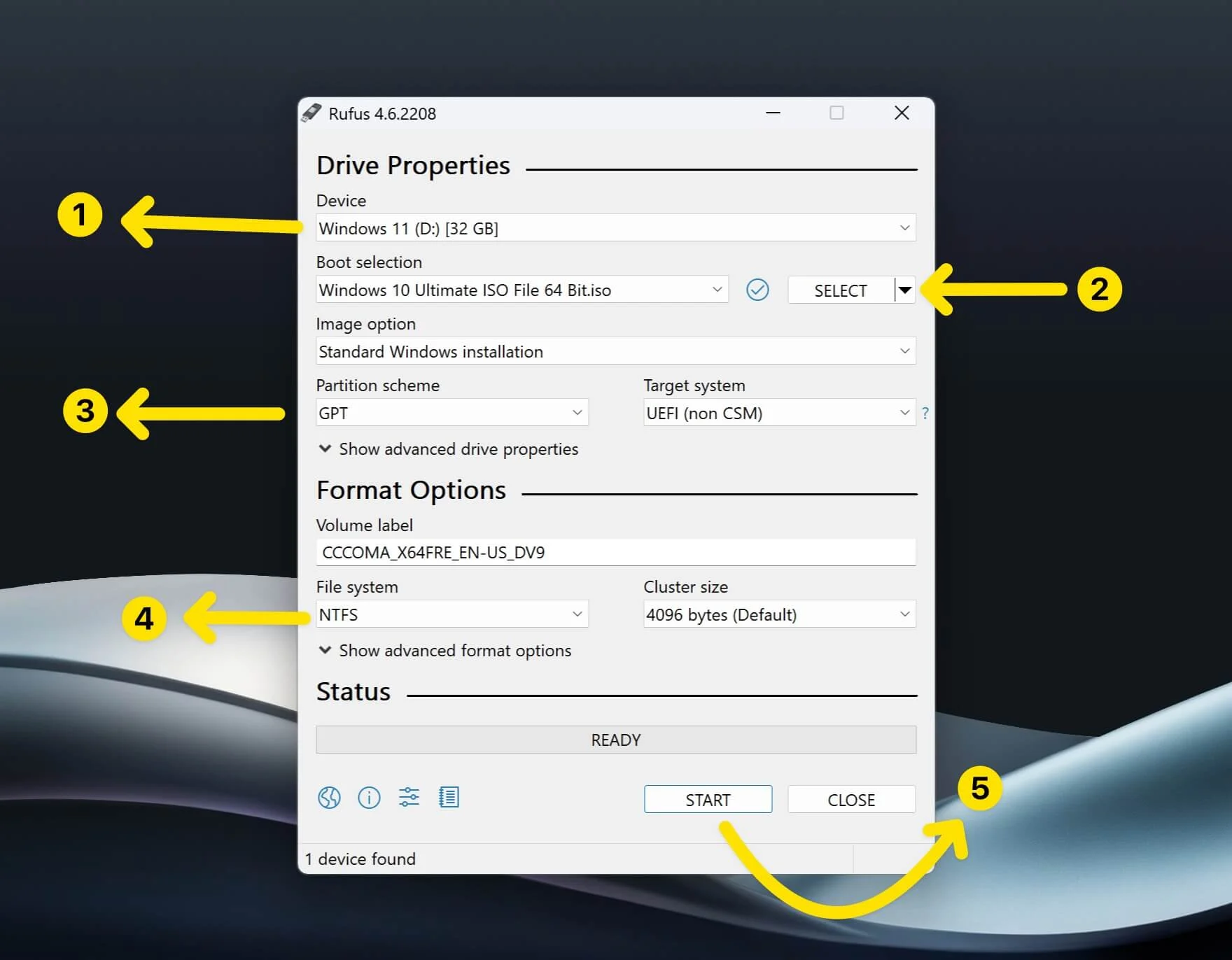 create bootable flash drive using rofus