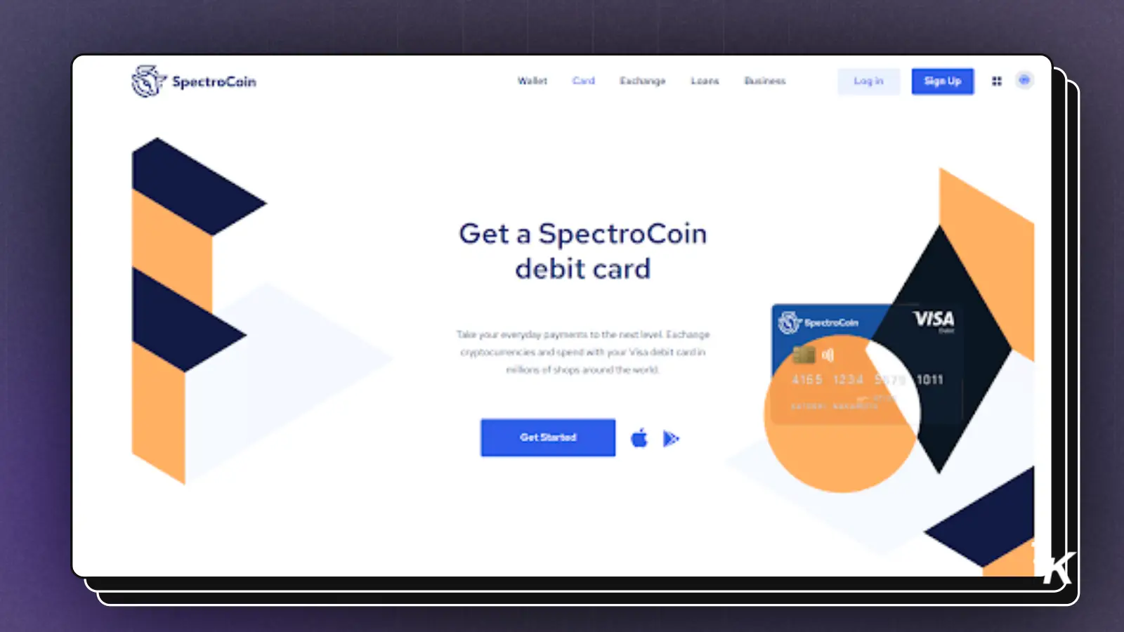 Продвижение дебетовой карты SpectroCoin на целевой странице сайта.