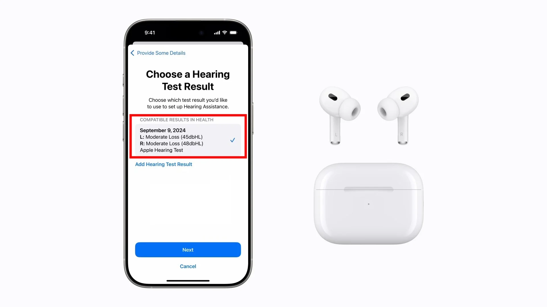 choose a hearing test result