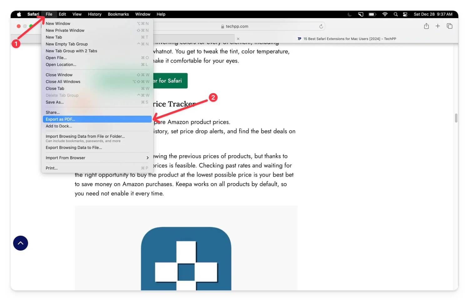 how to export webpage as pdf on safari