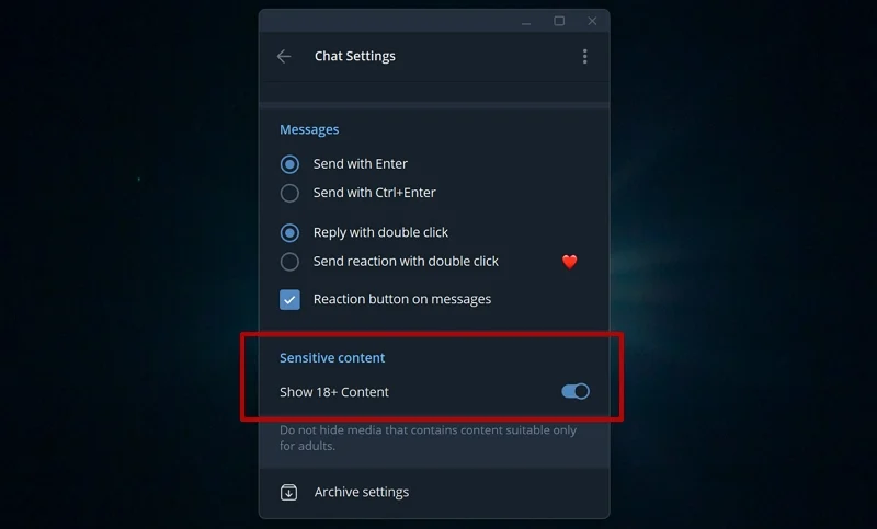 enable sensitive content on telegram desktop app