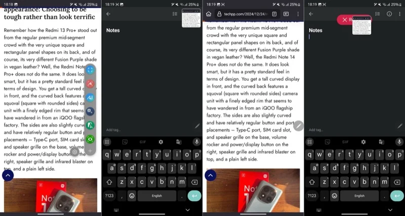 multitasking on a galaxy phone with the glance feature.