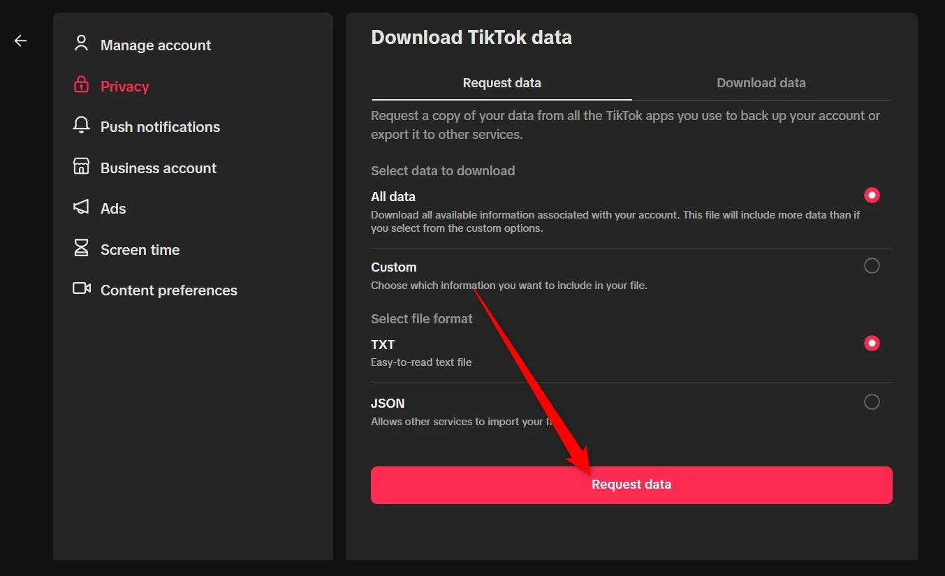 tiktok request data