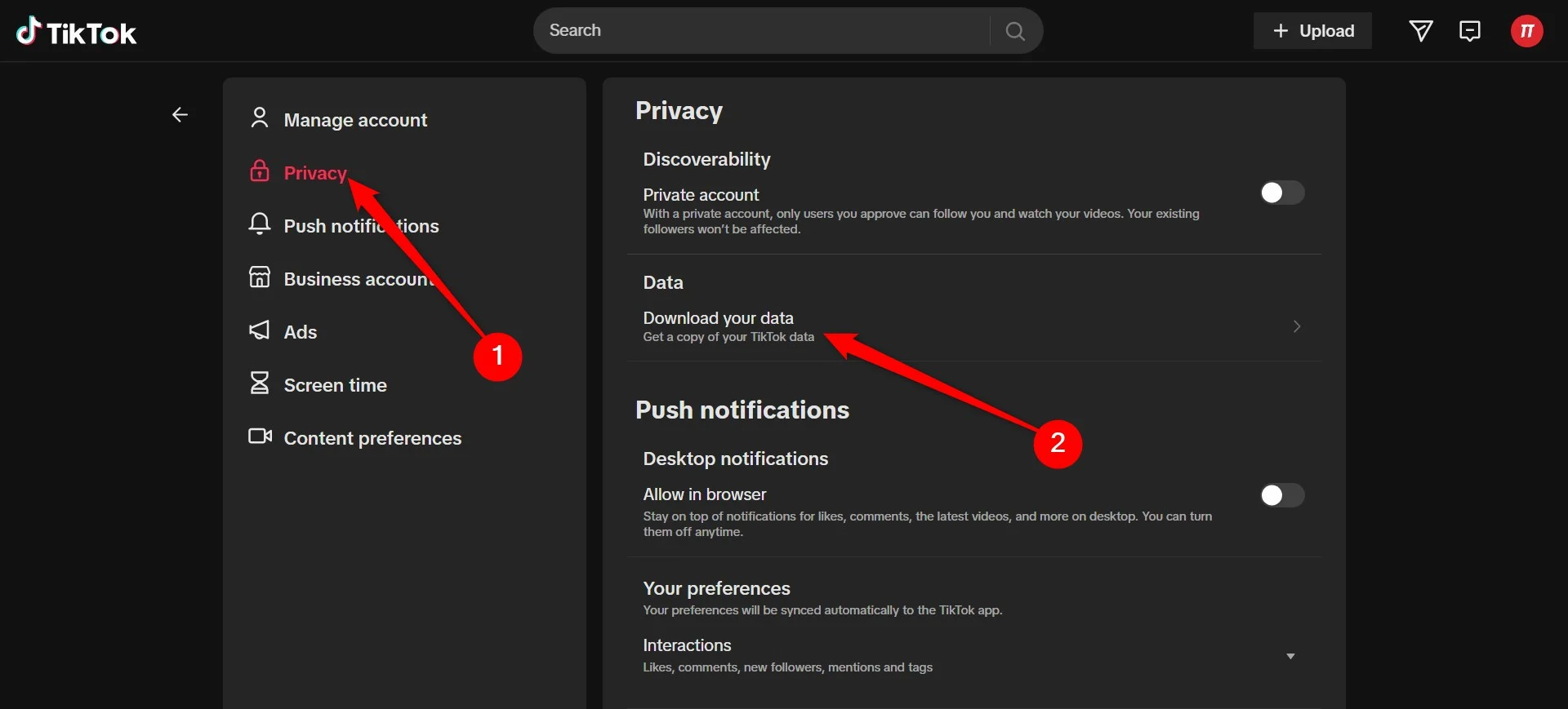 tiktok profile donwload your data