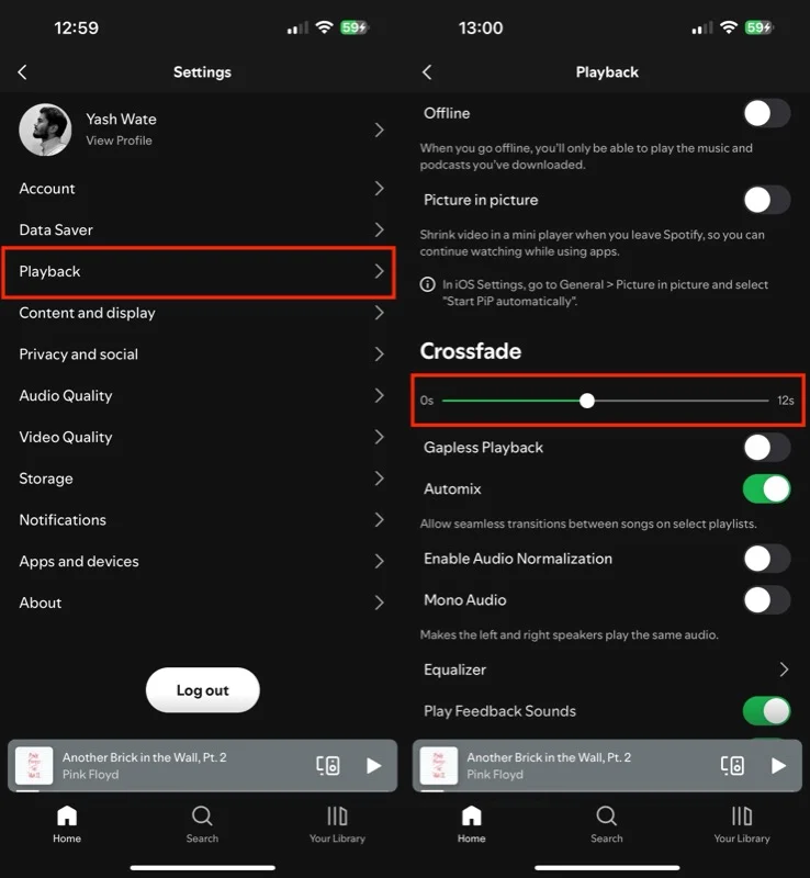 enabling and setting up crossfade in spotify iphone app.