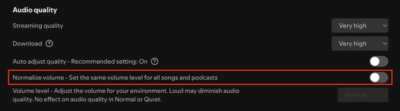 disabling spotify's audio normalization feature on desktop.