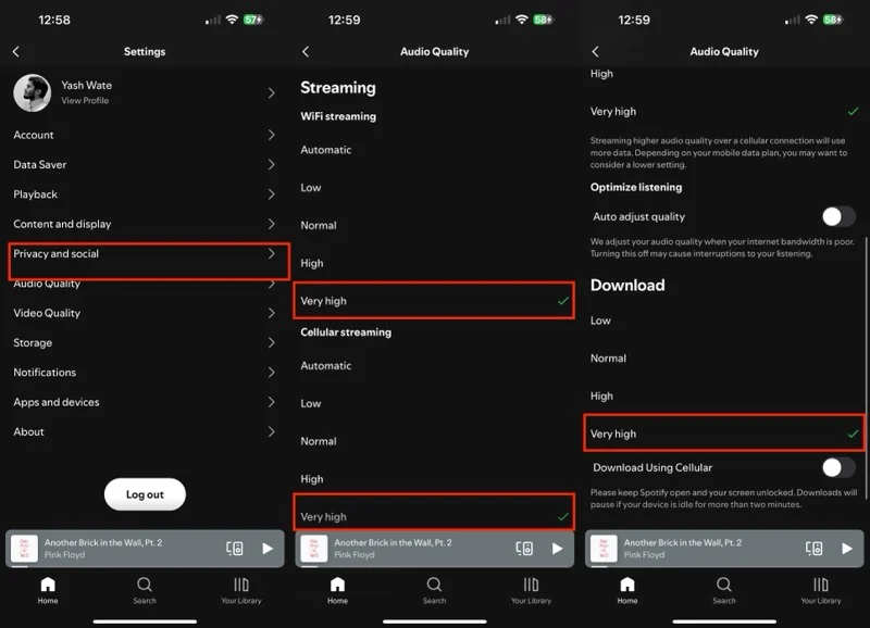 setting streaming and download quality in spotify ios app.