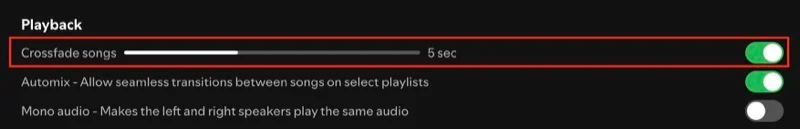 enabling and configuring the crossfade feature in spotify desktop app.