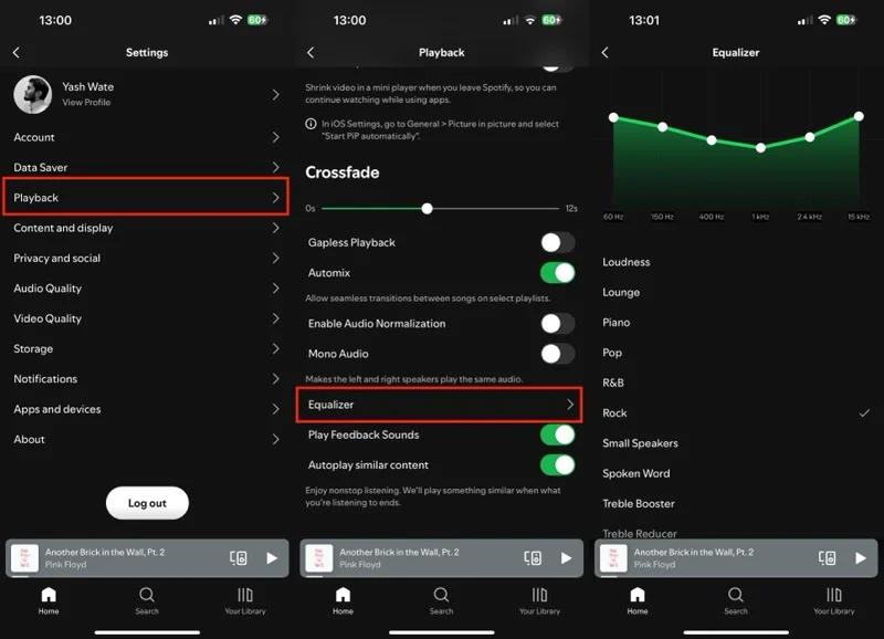 using the equalizer in spotify ios app.