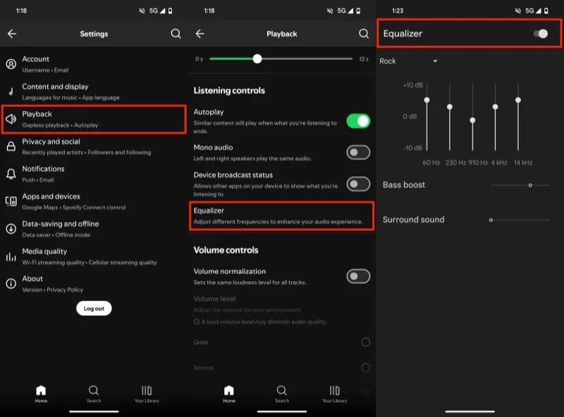 using the equalizer in spotify android app.