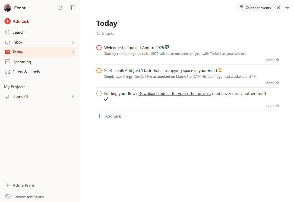 La scheda Today nell'interfaccia desktop Todoist. Fonte: test Tech.co