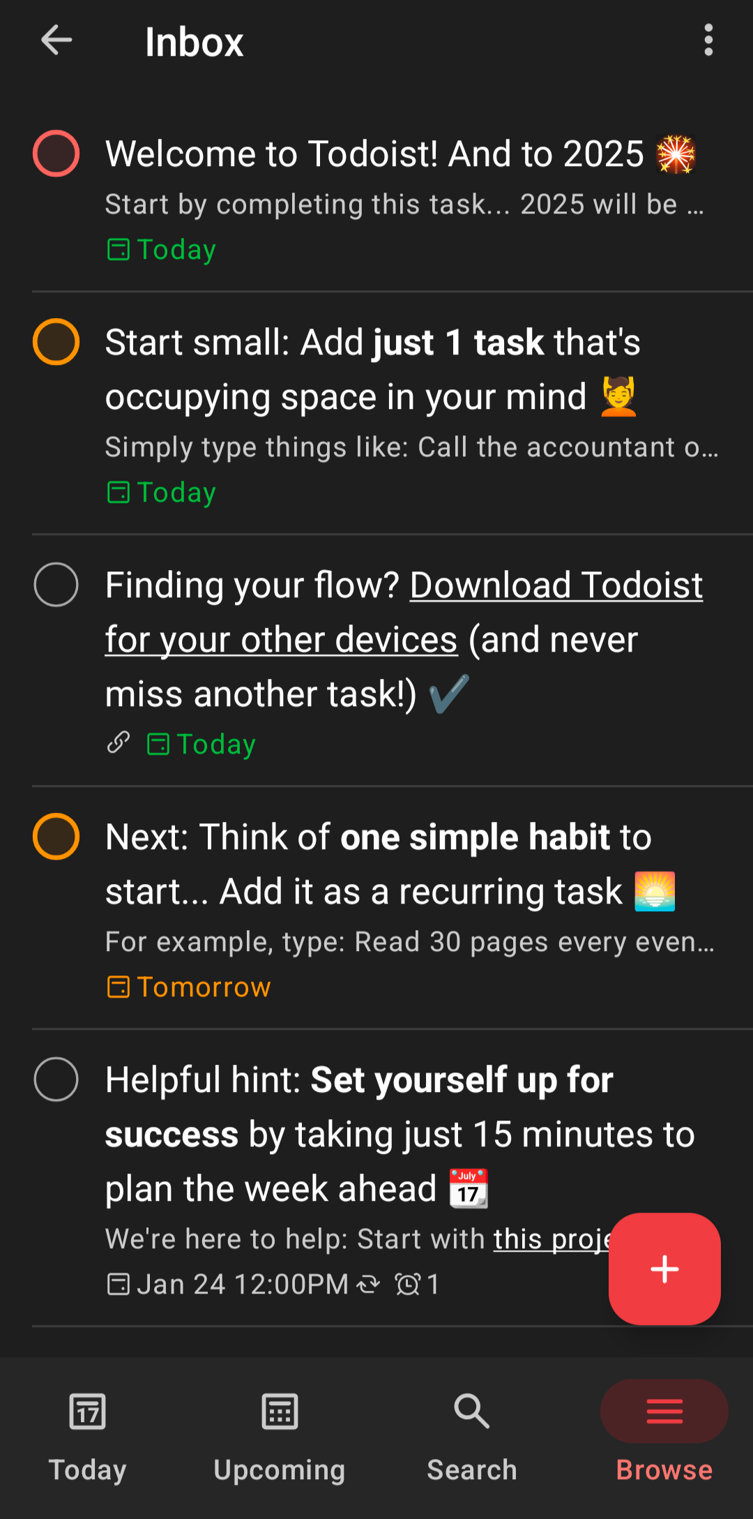 La pagina della posta in arrivo nell'interfaccia dell'app Todoist. Fonte: test Tech.co