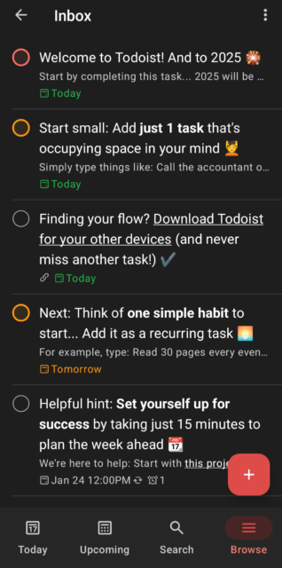 La pagina della posta in arrivo nell'interfaccia dell'app Todoist. Fonte: test Tech.co