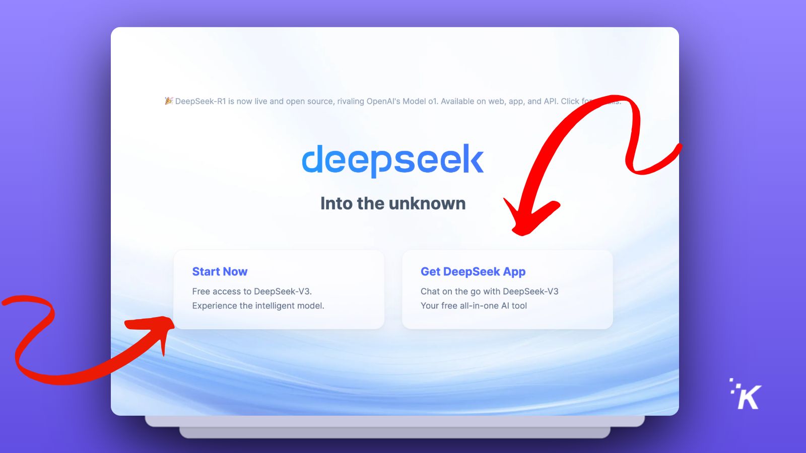 Deepseek App başlatma arabirimi eylem düğmeleri.