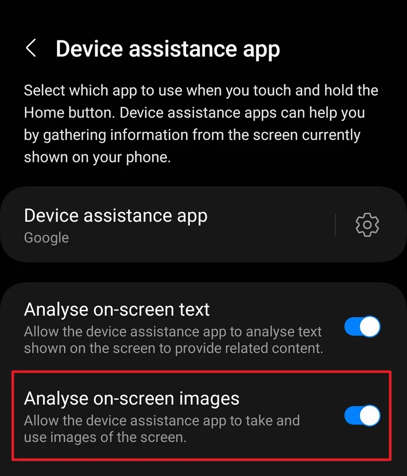 enable analyze on-screen images on samsung