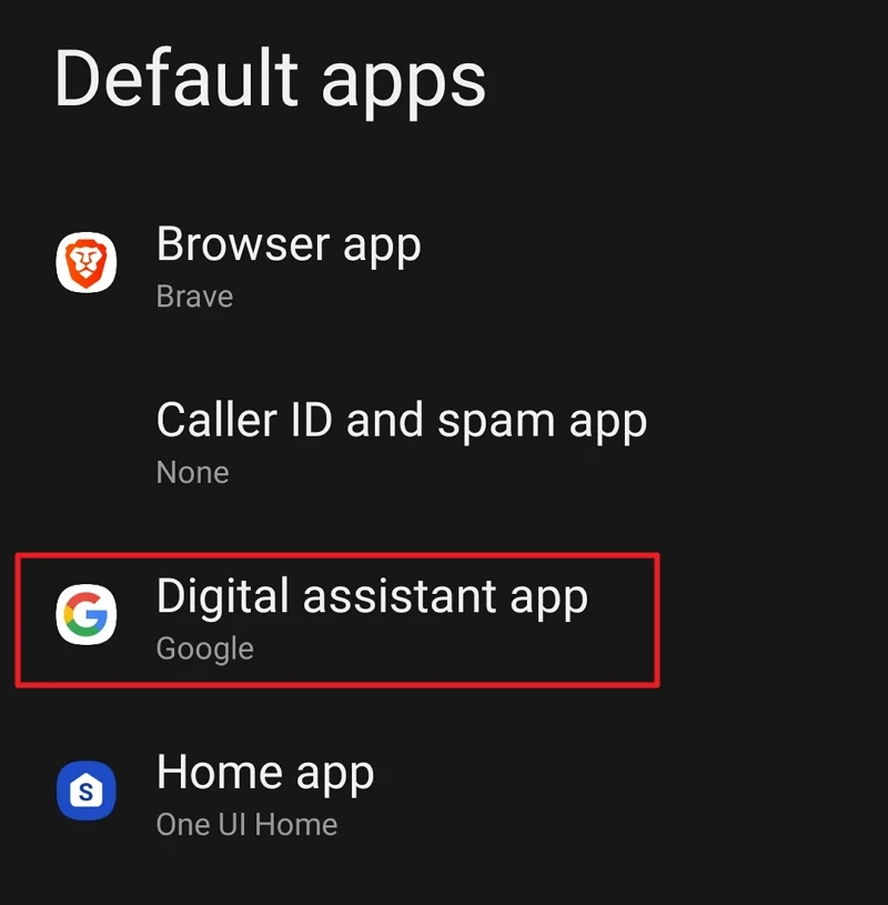 google assistant in default apps