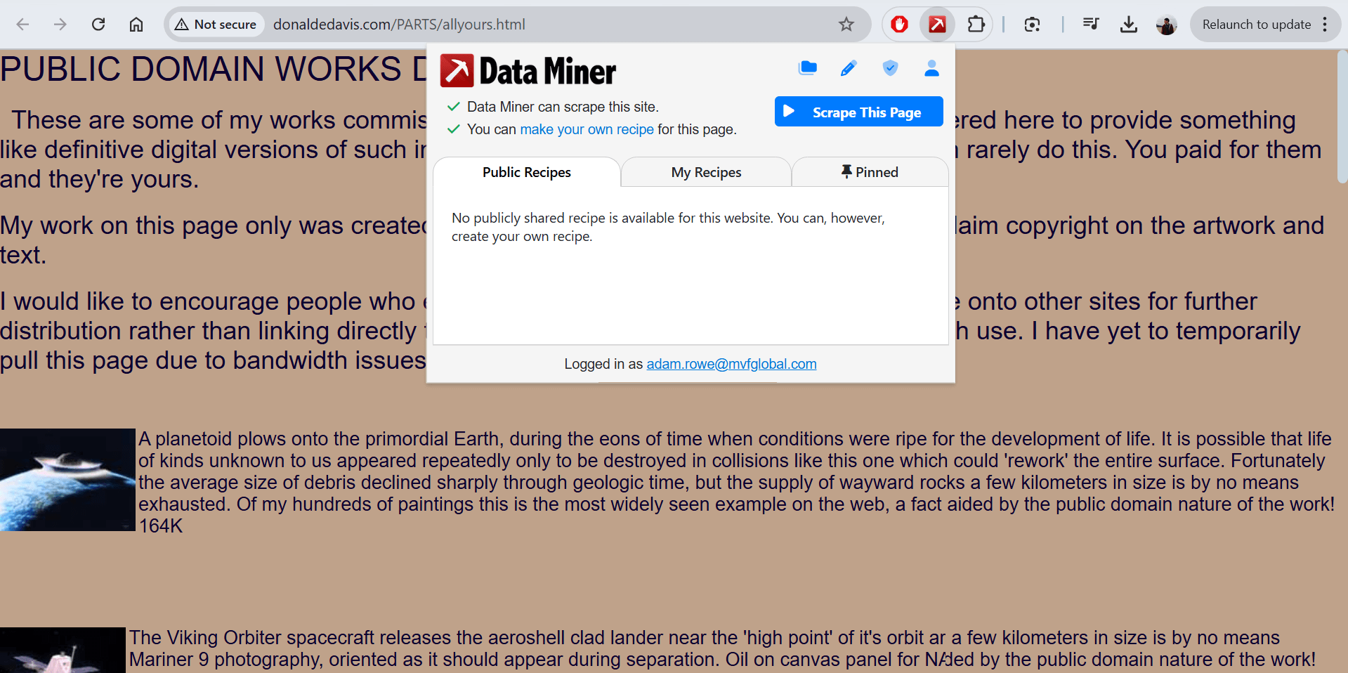 L'estensione del raschiatore dei dati in azione