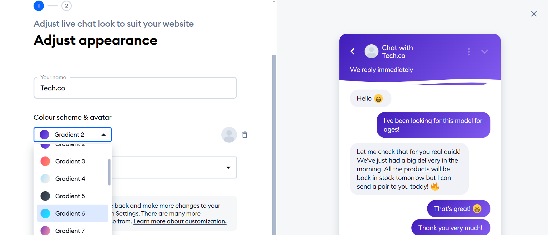 Tido, lasciami modificare il colore del mio chatbot usando un menu a discesa