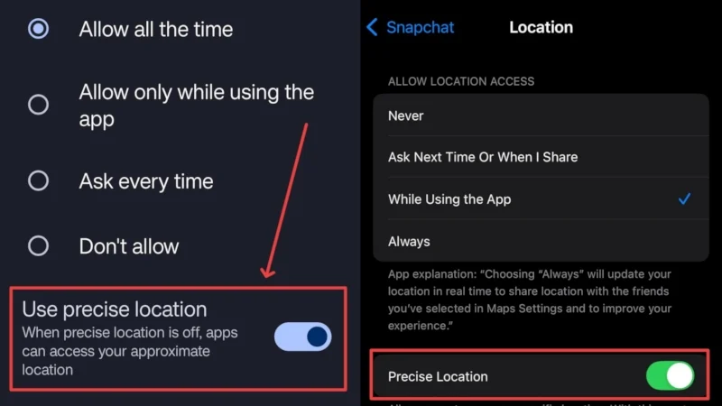 snapchat precise location android and ios