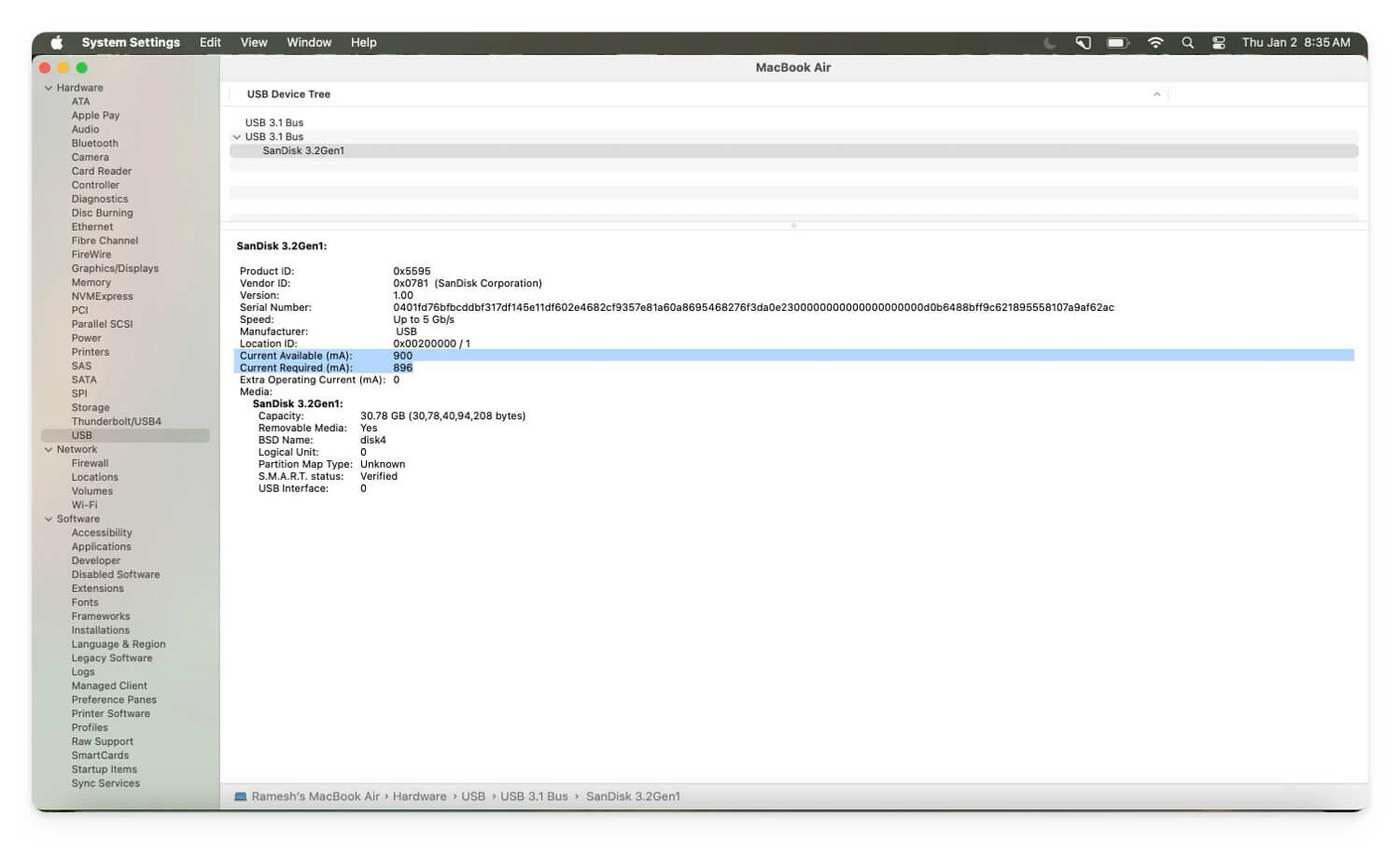 system logs usb power uage on mac