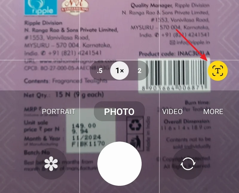 t icon to scan text on samsung phones