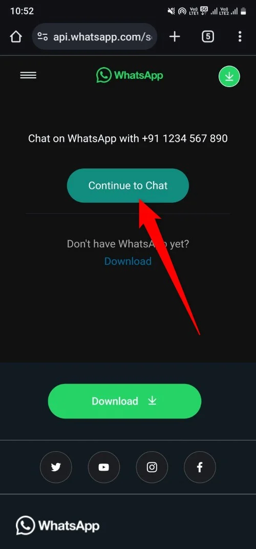 8 easy ways to send a whatsapp message without saving number - continue to chat button whatsapp link