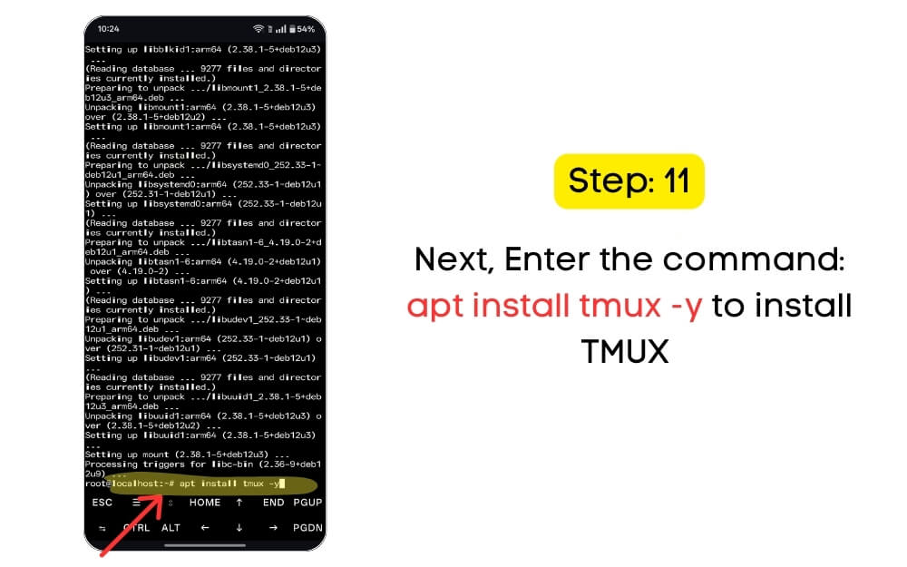 use the following command: apt install tmux -y to install tmux 