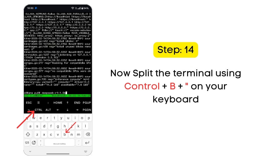 split the terminal using control + b + " on your keyboard