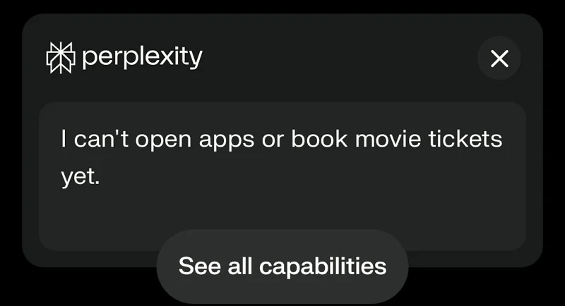 movie tickets using perplexity assistant