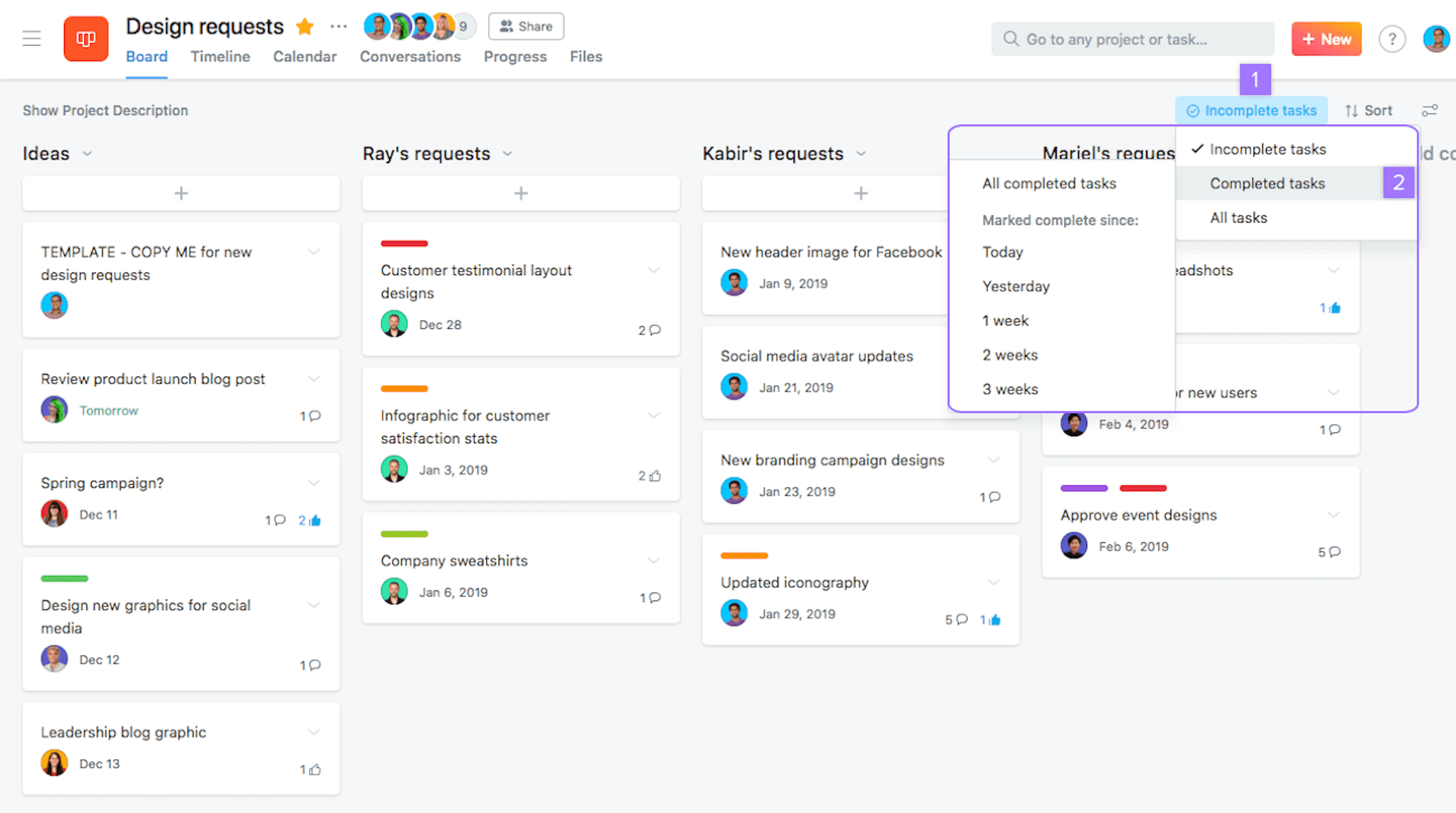 Visualização Asana Kanban