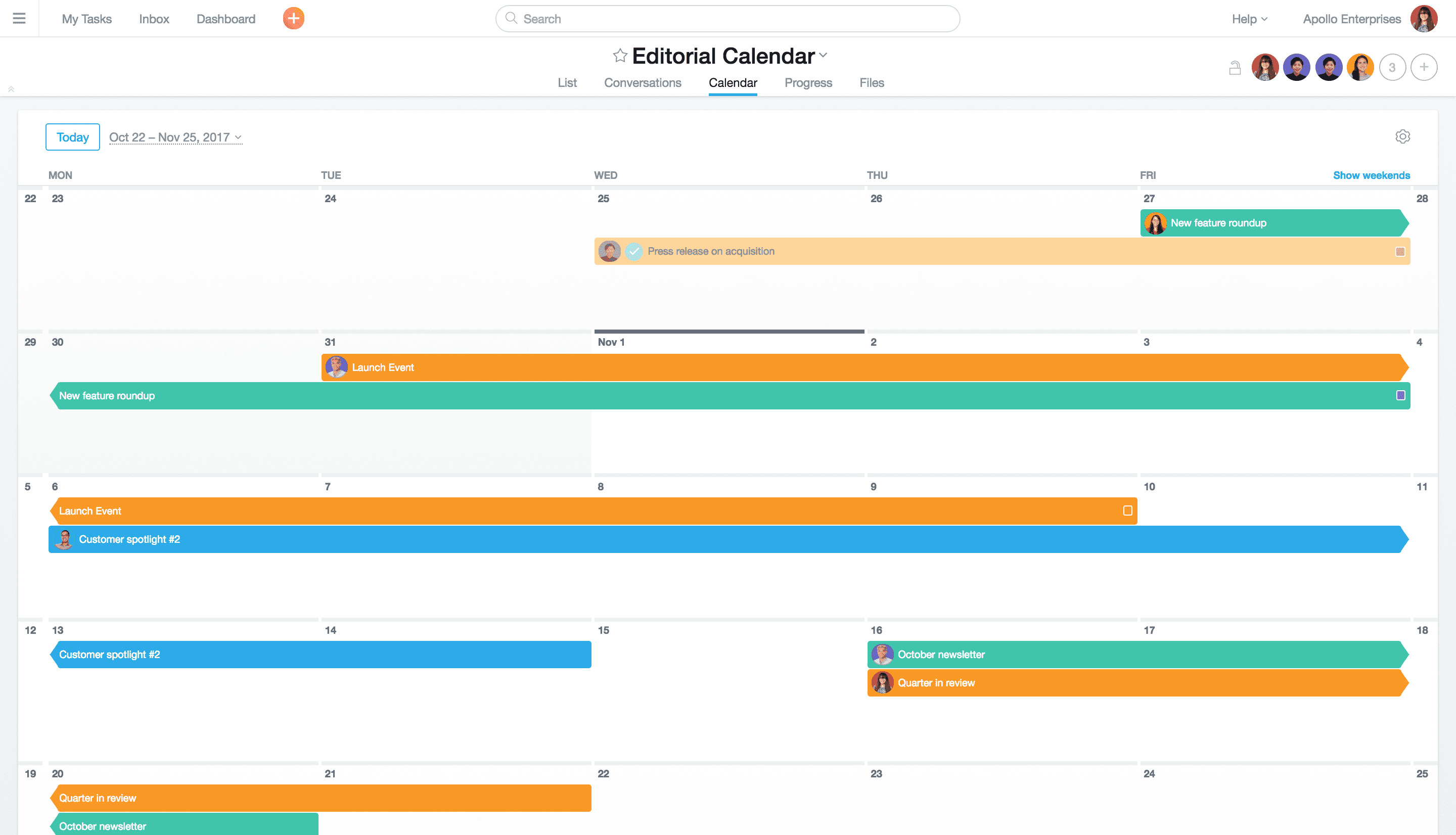 Calendrier Asana