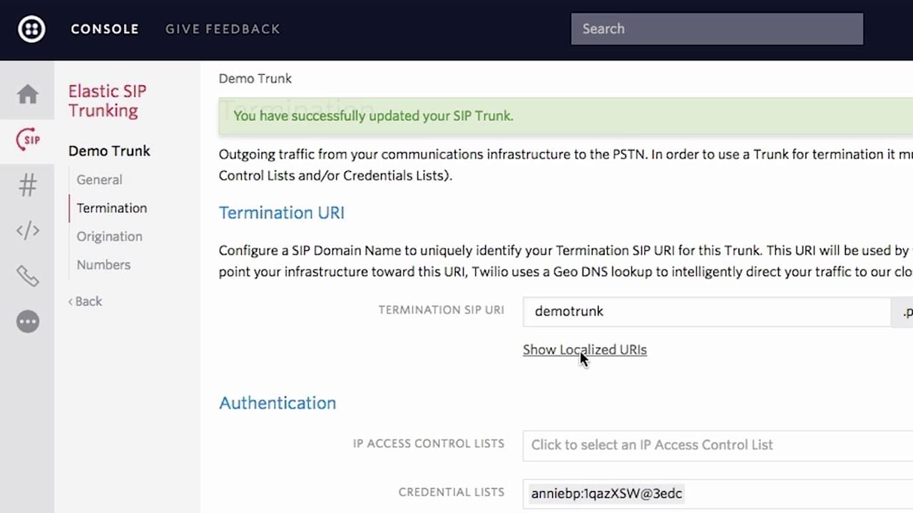 trunchiul Twilio Business sip