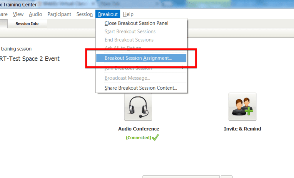 إنشاء غرفة WebEx Breakout