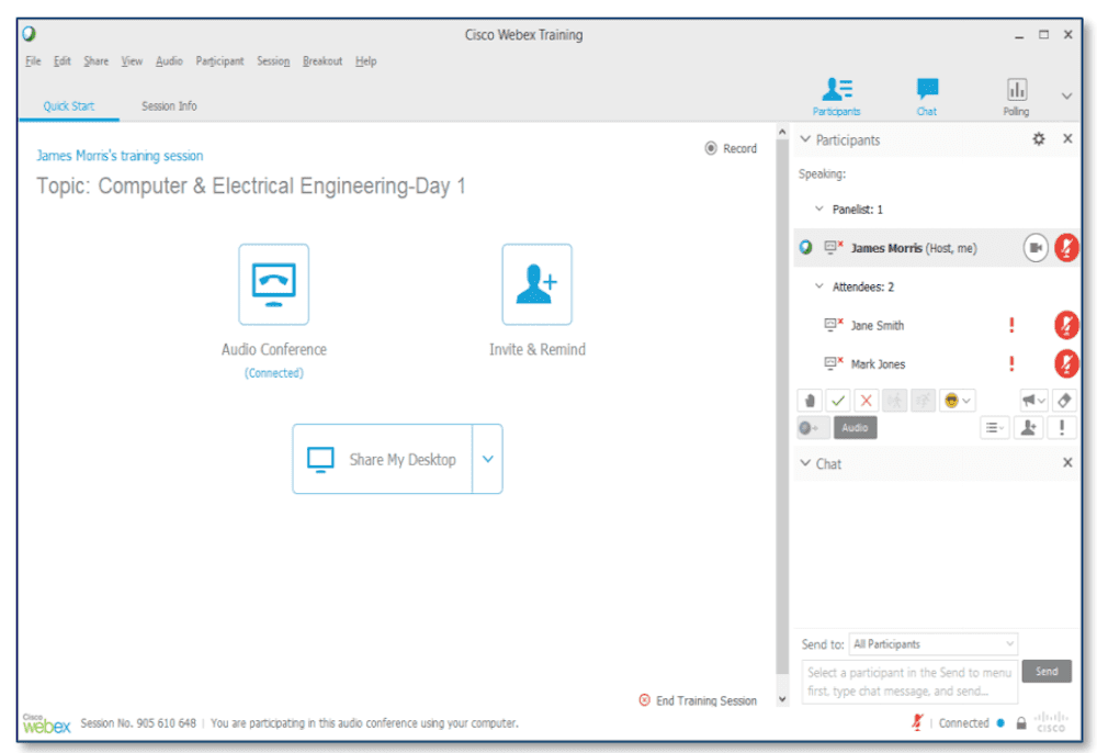 เริ่มเซสชันการฝ่าวงล้อม WebEx