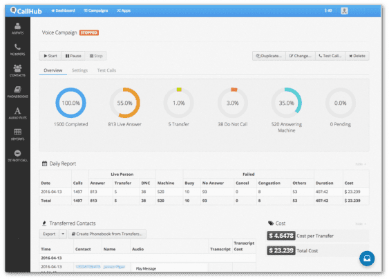 Trasmissione vocale Call Hub