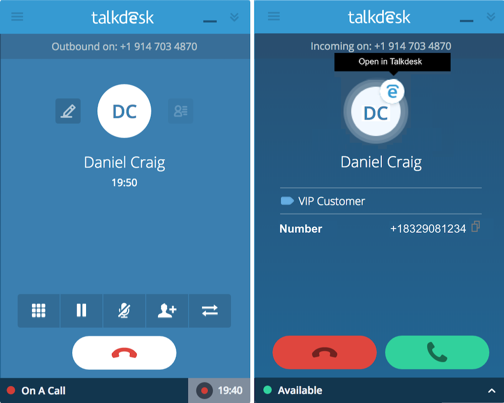 Barre d'appel Talkdesk