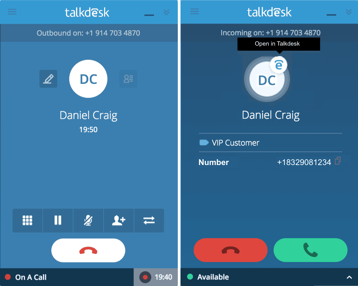 barre d'appel du talkdesk