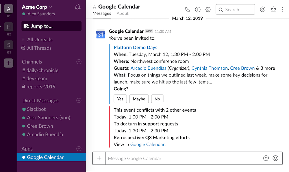 Slack Google Agenda