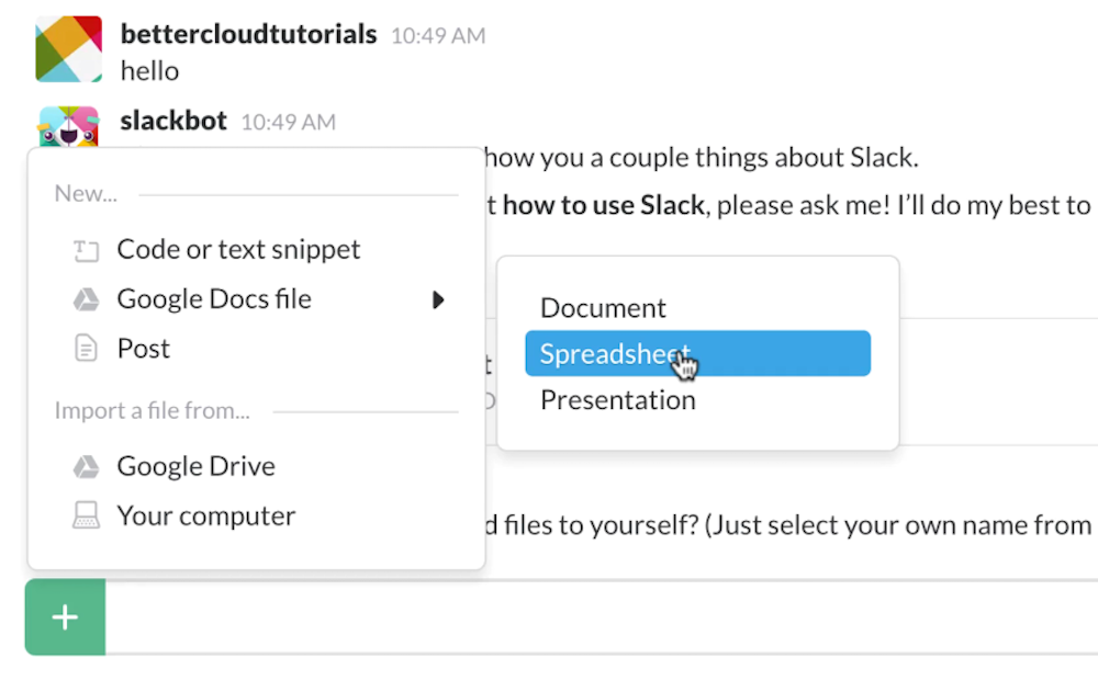 Integração do Slack com o Google Drive