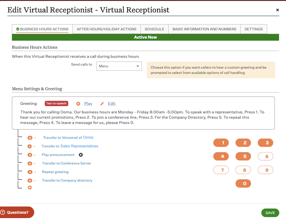 Ooma receptionist virtuale