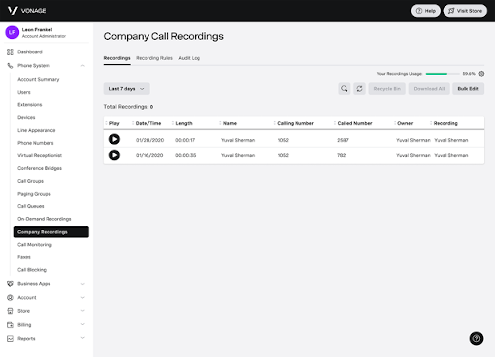 Vonage Call Recording