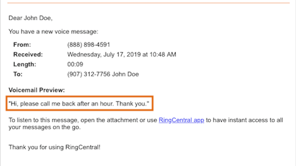 วอยซ์เมล RingCentral