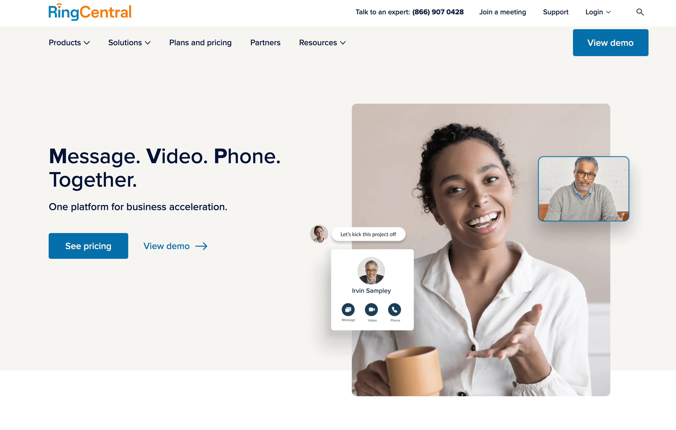 Screenshot der RingCentral-Homepage