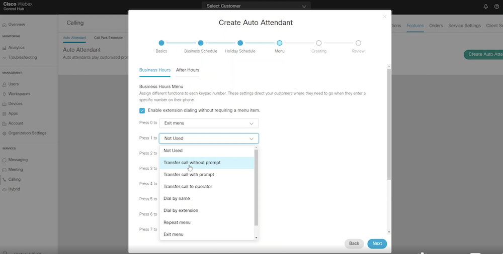 Ruta de llamada de Webex