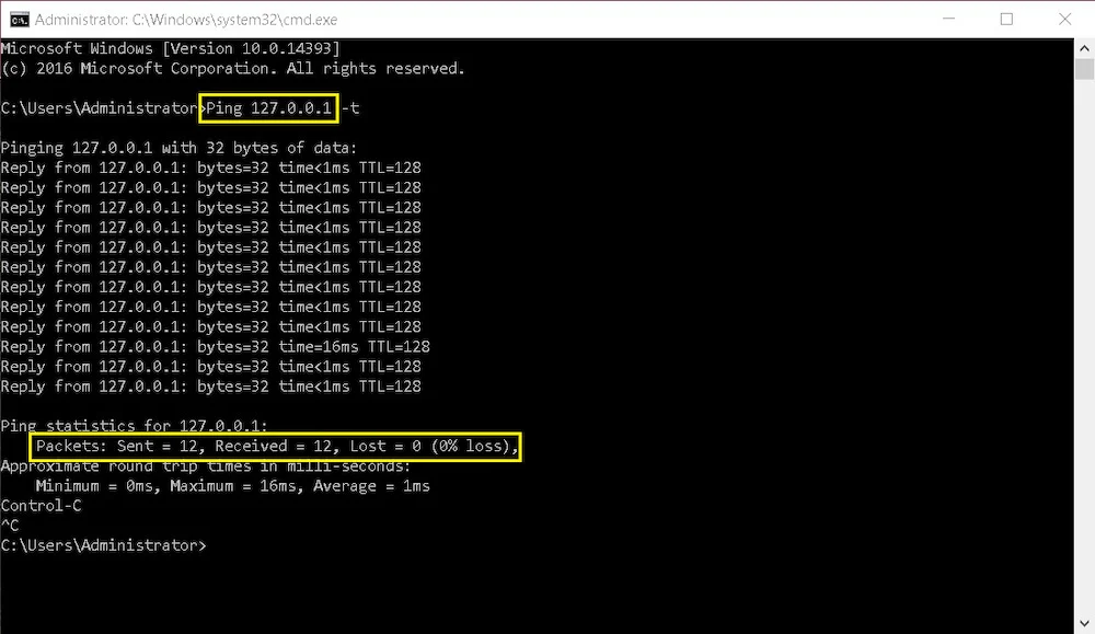 Controllo di Windows per la perdita di pacchetti