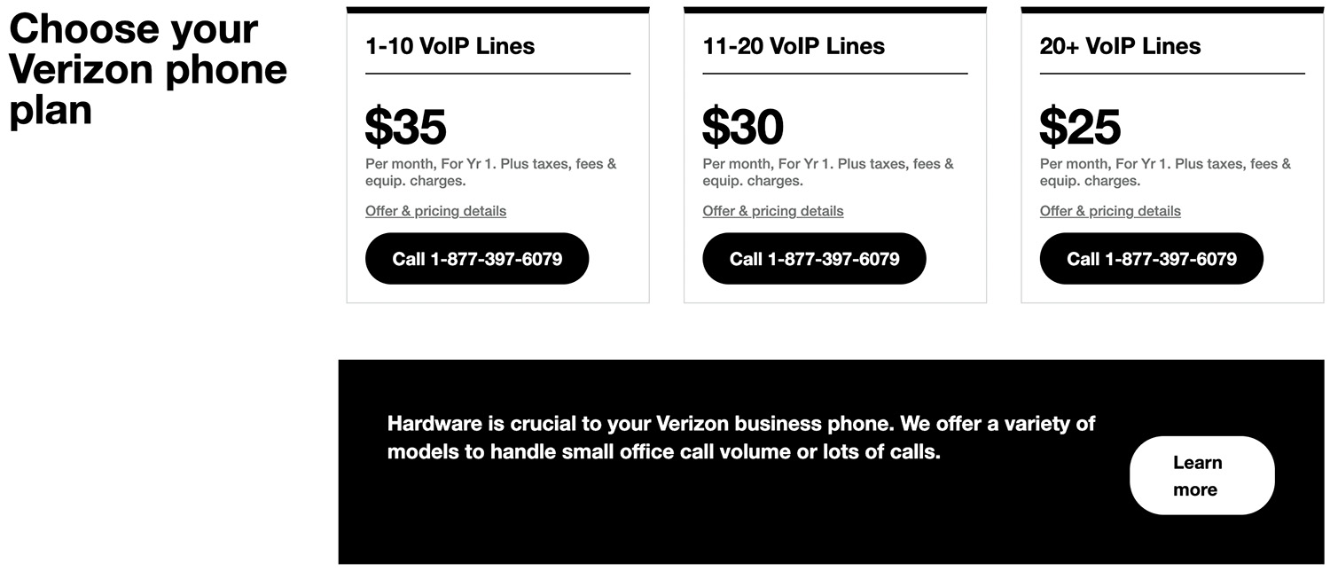 تسعير VoIP للأعمال فيريزون