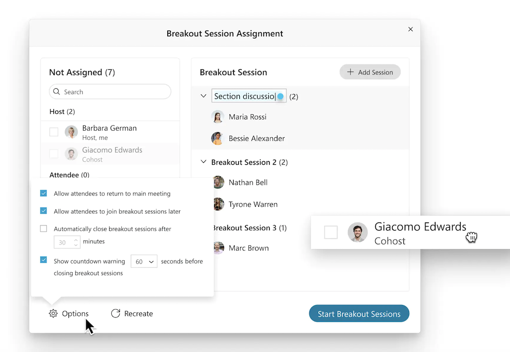 sesja podgrupy webex