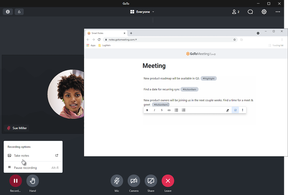 Note inteligente GoToMeeting