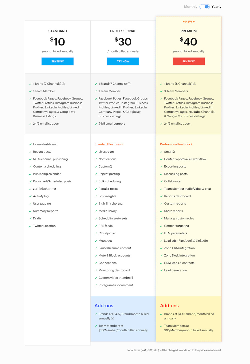 Zoho 소셜 가격 책정